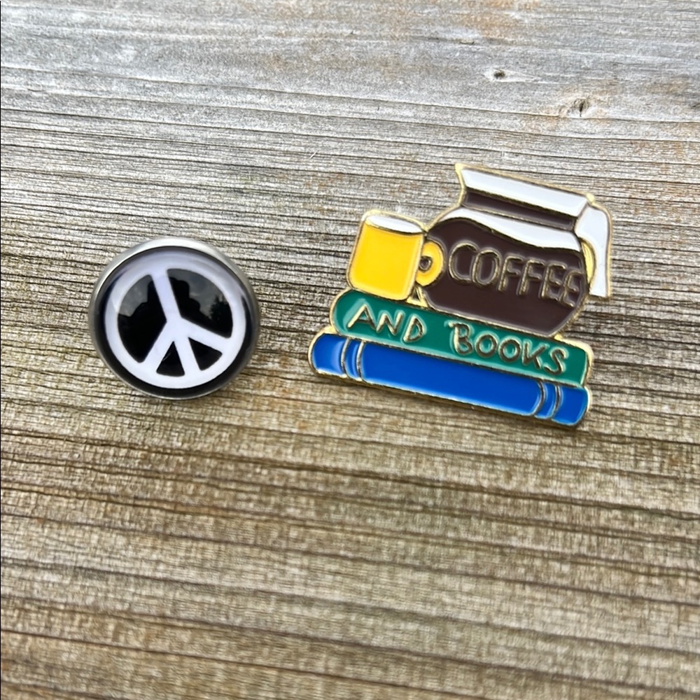 Peace Sign and Coffee Books Enamel Pins